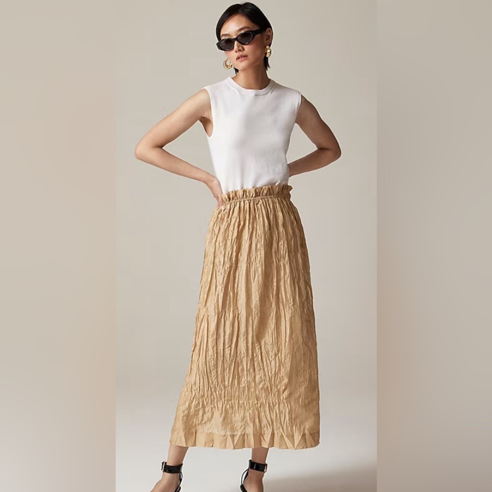 J. Crew Womens Tan Crinkled gathered-waist skirt